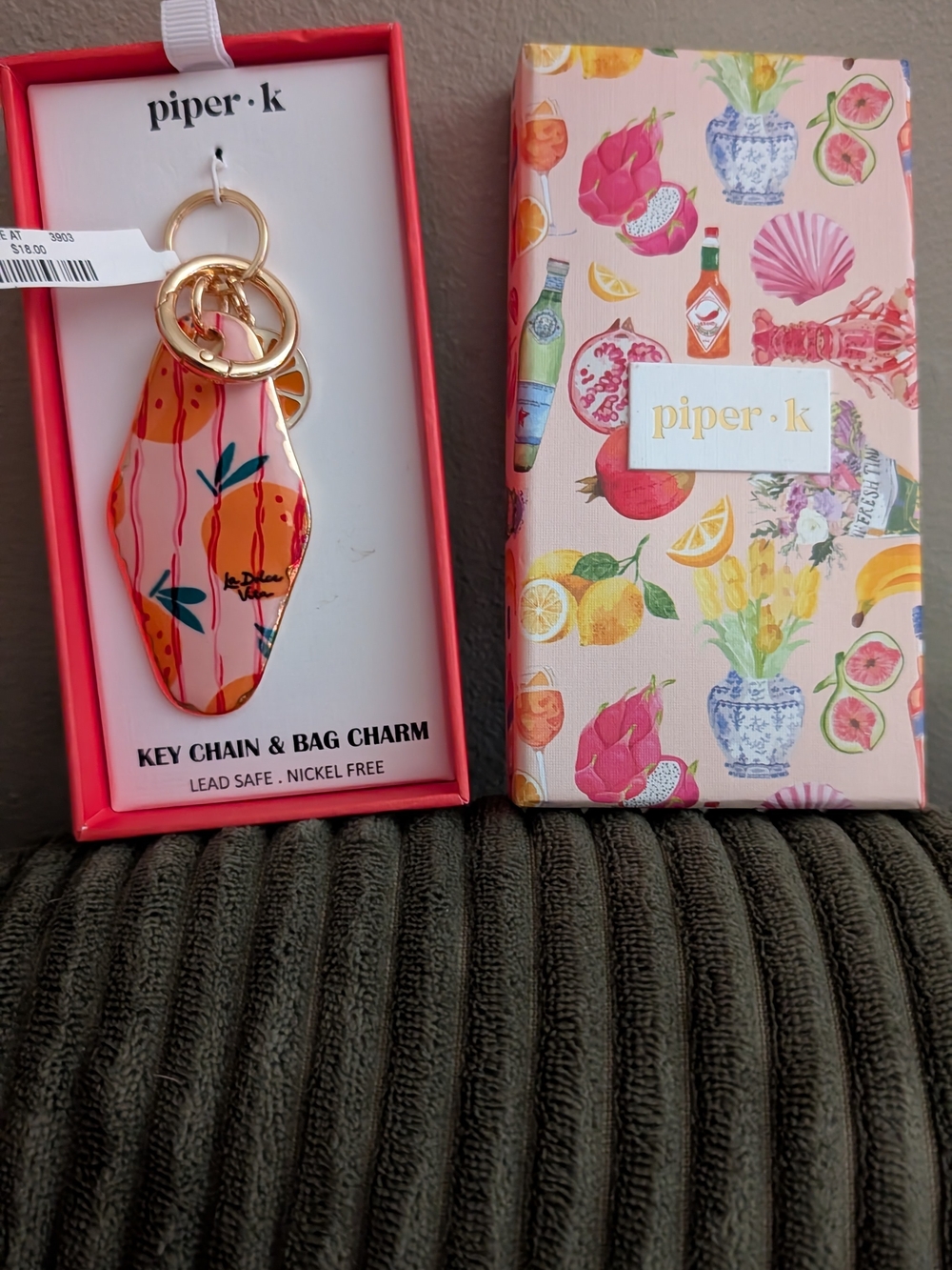 piper·k Pink Peach-Print Key Chain & Bag Charm